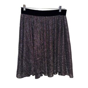 Cato Metallic Silver Pleated Midi Skirt With Elastic Waistband Size M